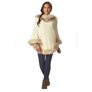 Off White/Ivory Poncho with Fur Trim